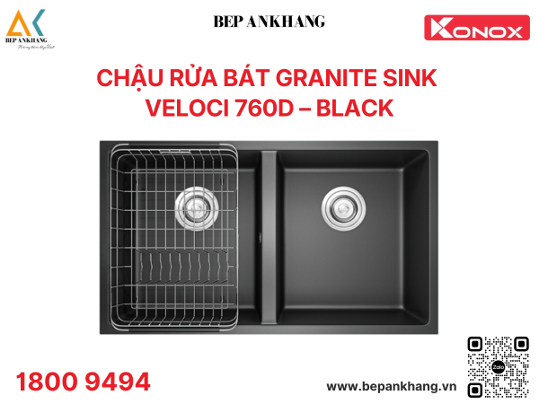 Chậu rửa bát Konox Granite Sink Veloci 760D – Black